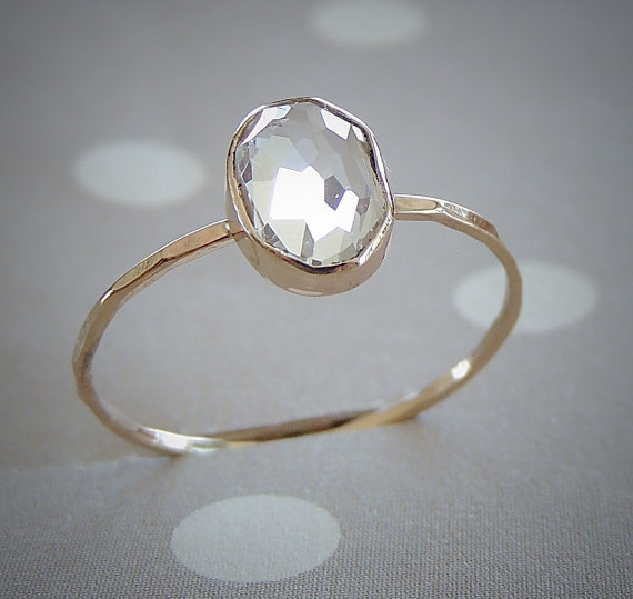 Hochzeit - Dainty Gold Ring, Engagement Ring, White Topaz Ring, Yellow Gold Ring, Rose Gold Ring, Gemstone Ring, Gold Ring, Mothers day Ring, Oval Ring