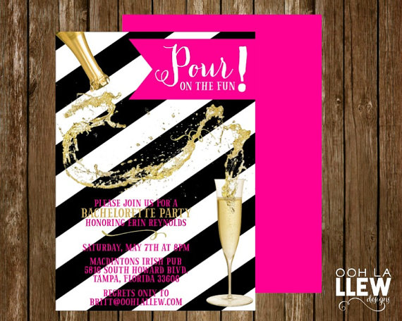 Wedding - Chic Pour On The Fun Champagne Bachelorette or Bridal Party Invitation