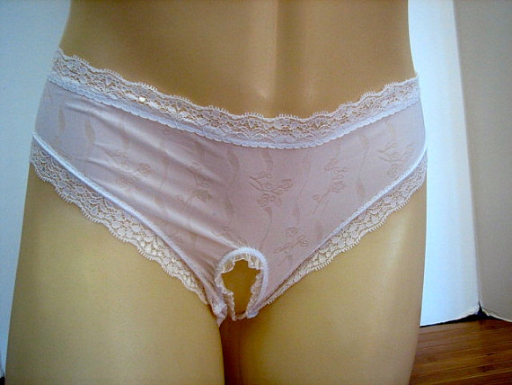 Свадьба - Not for the Shy Sexy Open Bum Pretty Wedding White Classic Bikini Panties Size XLarge