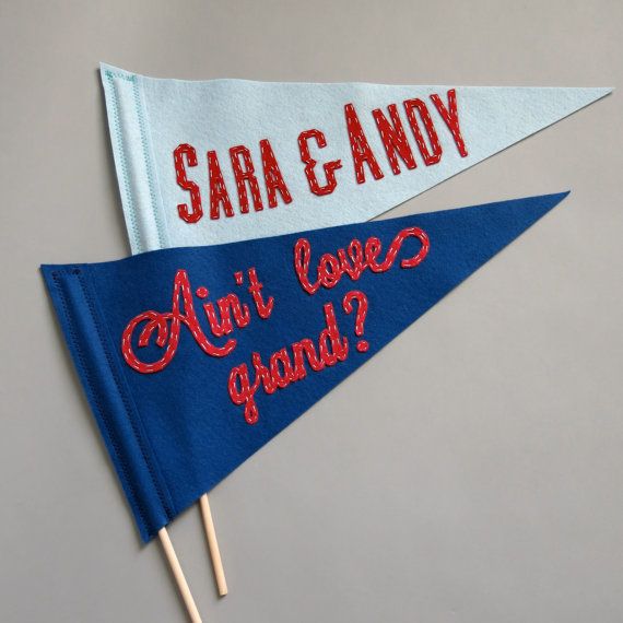 Hochzeit - Ain't Love Grand? Personalized Pennant Flags - Mr & Mrs Wedding, Save The Date, Ceremony, Photo Booth Prop New Design