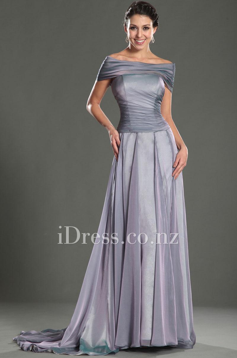 Wedding - Grey Off the Shoulder Long Evening Dress