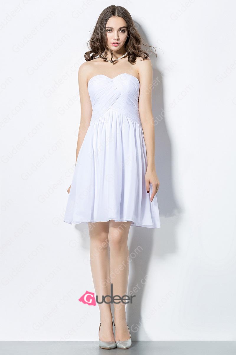 زفاف - Above Knee Length Sweetheart Pleated Chiffon Empire Waist Bridesmaid Dress