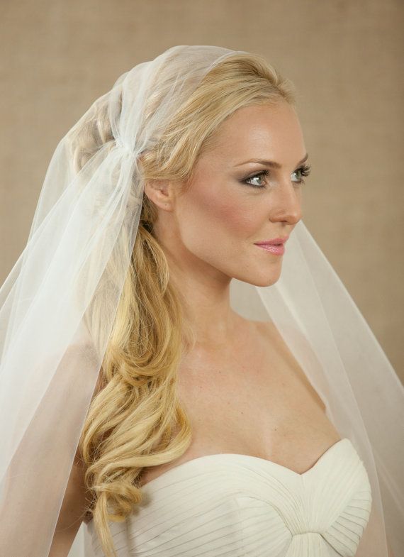 Hochzeit - 75 Inch Bridal Cap Wedding Veil With A 34 Inch Blusher