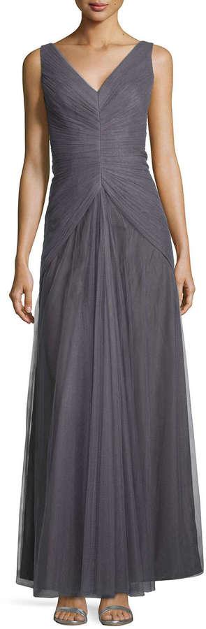 Wedding - Monique Lhuillier Bridesmaids Sleeveless V-Neck Ruched-Bodice Tulle Gown