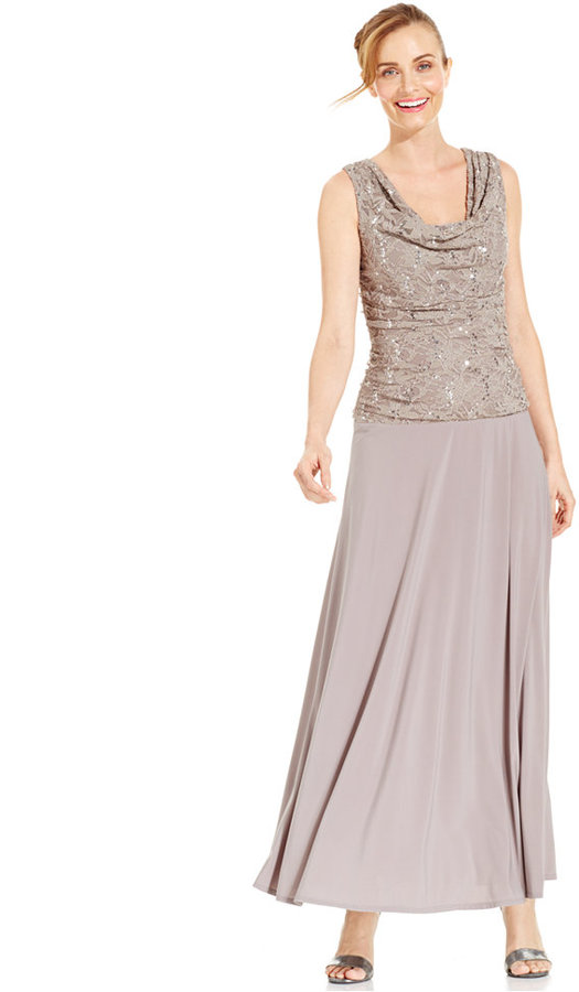 زفاف - Nightway Cowl-Neck Ruched Lace Gown