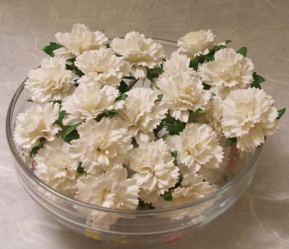 زفاف - 25 Pcs. (Size 1") Handmade Mulberry Paper Craft flower, Decoration, Wedding, Carnation, White.