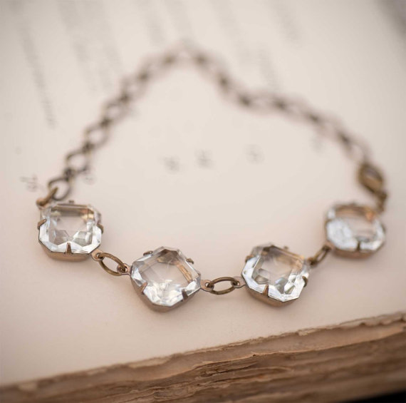 زفاف - Estate Style Vintage Clear Bridal Jewelry Wedding Jewelry Bridal Bracelet Crystal Octagons