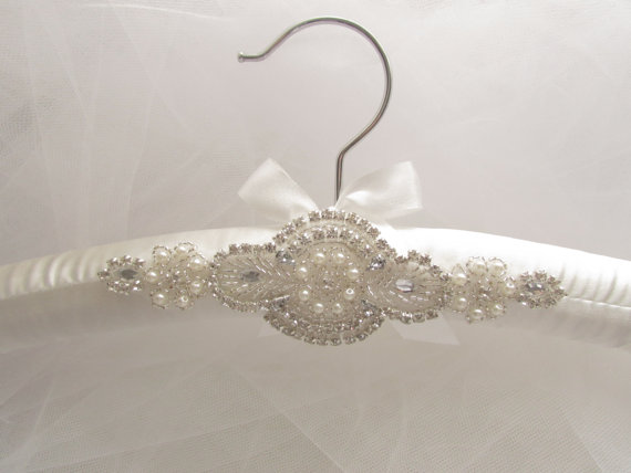 Hochzeit - Padded Wedding Dress Hanger, white or ivory.... Rhinestone padded hanger