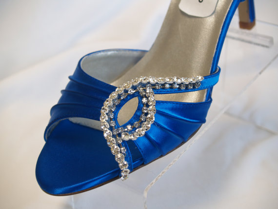 Hochzeit - Blue Wedding Shoes Royal-Blue Crystals 2.5 heels