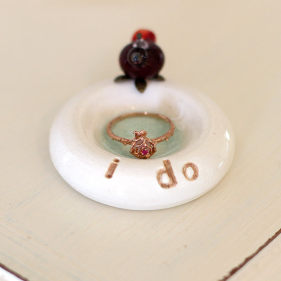 Hochzeit - i do Engagement ring holder, wedding ring bowl, glass bird ceramic ring dish for Newlyweds