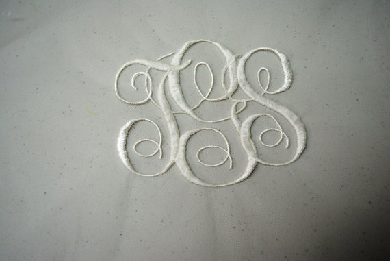 Wedding - Interlocking Monogram applique to self  stitch onto veil