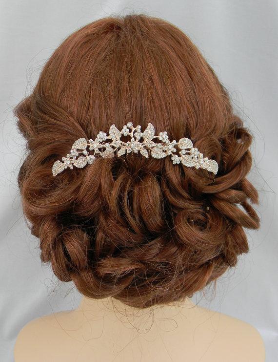 Mariage - Rose gold hair comb, Bridal Hair comb, Swarovski crystal rhinestone, Swarovski pearl, Wedding Tiara, Rose Gold Ivy Crystal Hair comb