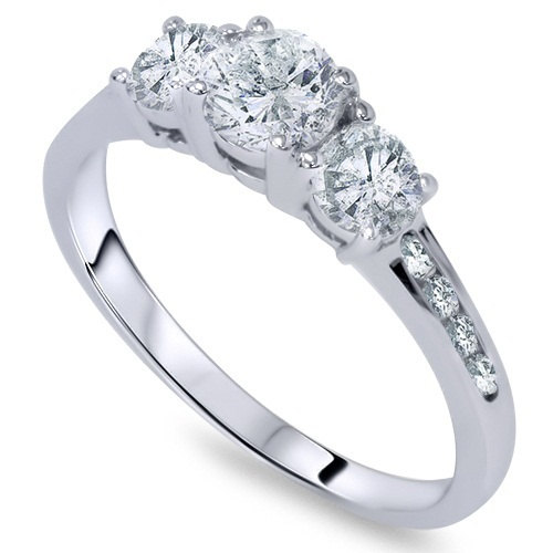 Hochzeit - Diamond .75CT 3-Stone Engagement Ring 14K White Gold