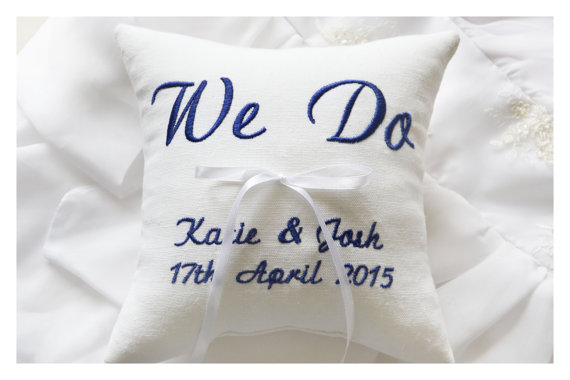 Hochzeit - We Do ring pillow, Ring bearer pillow , wedding pillow , wedding ring pillow, Personalized  ring bearer pillow , embroidered pillow (BRP1)