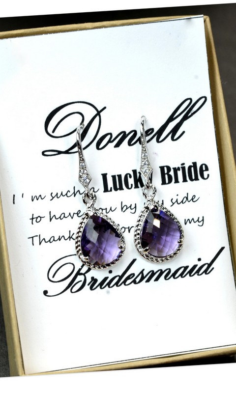 Mariage - Bridal Drop Earrings Wedding Dangle Earrings Bridal Jewelry  purple amethyst Tear Drop Earrings Bridesmaid Gift ,peacock