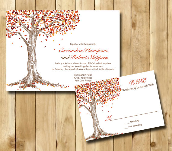 Hochzeit - Warm shades of Fall Wedding Invitation - Sample