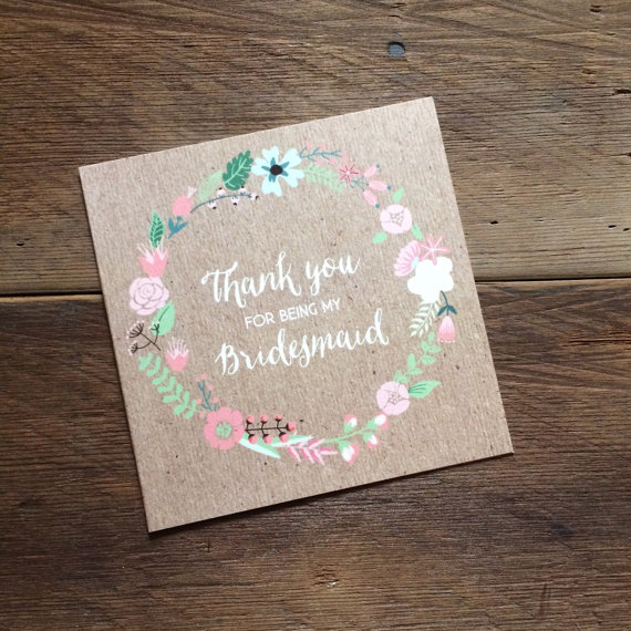 Hochzeit - Thank You For Being My Bridesmaid or Maid of Honour Floral Wreath Cards