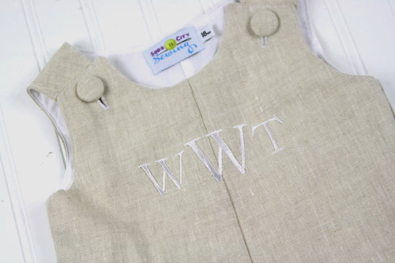 Mariage - Baby Boy Wedding Outfit- Monogrammed Jon Jon perfect for Ring Bearers at Rustic or Beach Weddings.