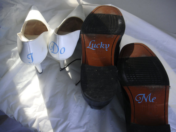 زفاف - I Do and Lucky Me Shoe Stickers Vinyl Decals for Something Blue for Wedding