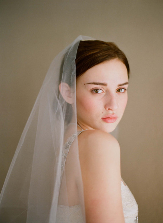 Mariage - Fingertip veil, bridal sheer veil - Simple and sheer single layer long veil - Style 221 - Ready to Ship