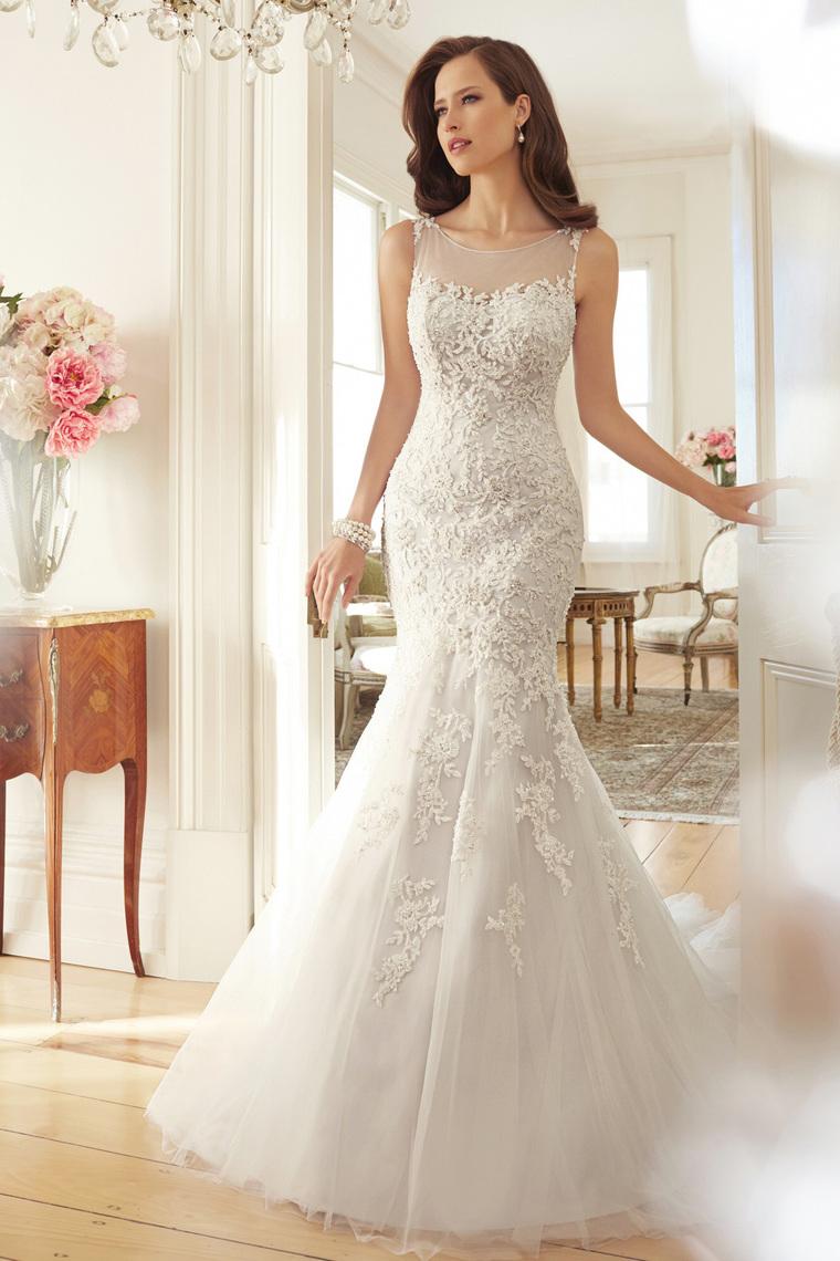 زفاف - 2015 Trumpet/Mermaid Scoop Court Train Tulle Simple Wedding Gowns With Applique And Beads USD 279.99 - Cheappromprom.com