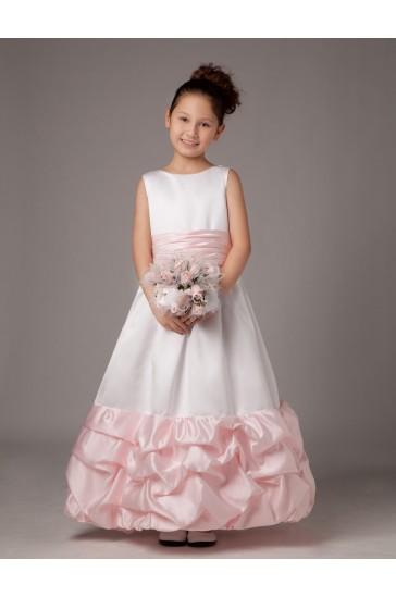 Hochzeit - 2014 A Line Bateau Ruched Pink and White Flower Girl Dresses