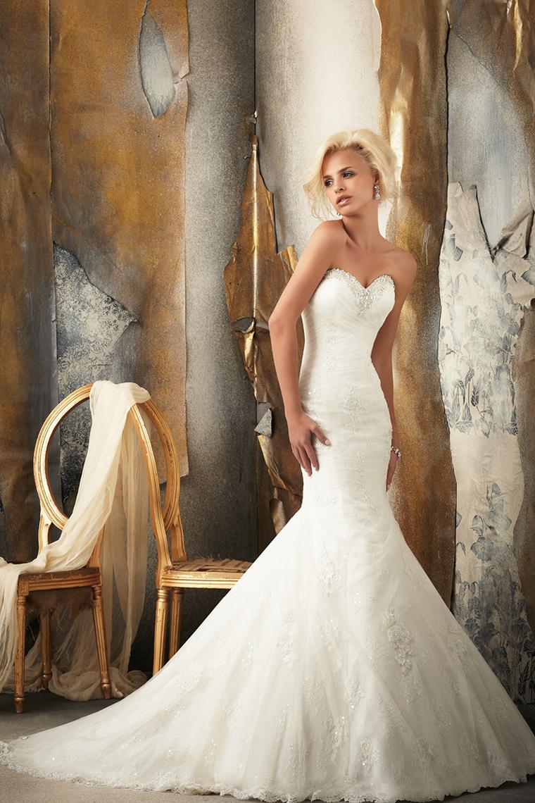 زفاف - Mermaid Sweetheart Beads Neckline Court Train Tulle Discount Wedding Dresses With Applique USD 279.99 - Cheappromprom.com