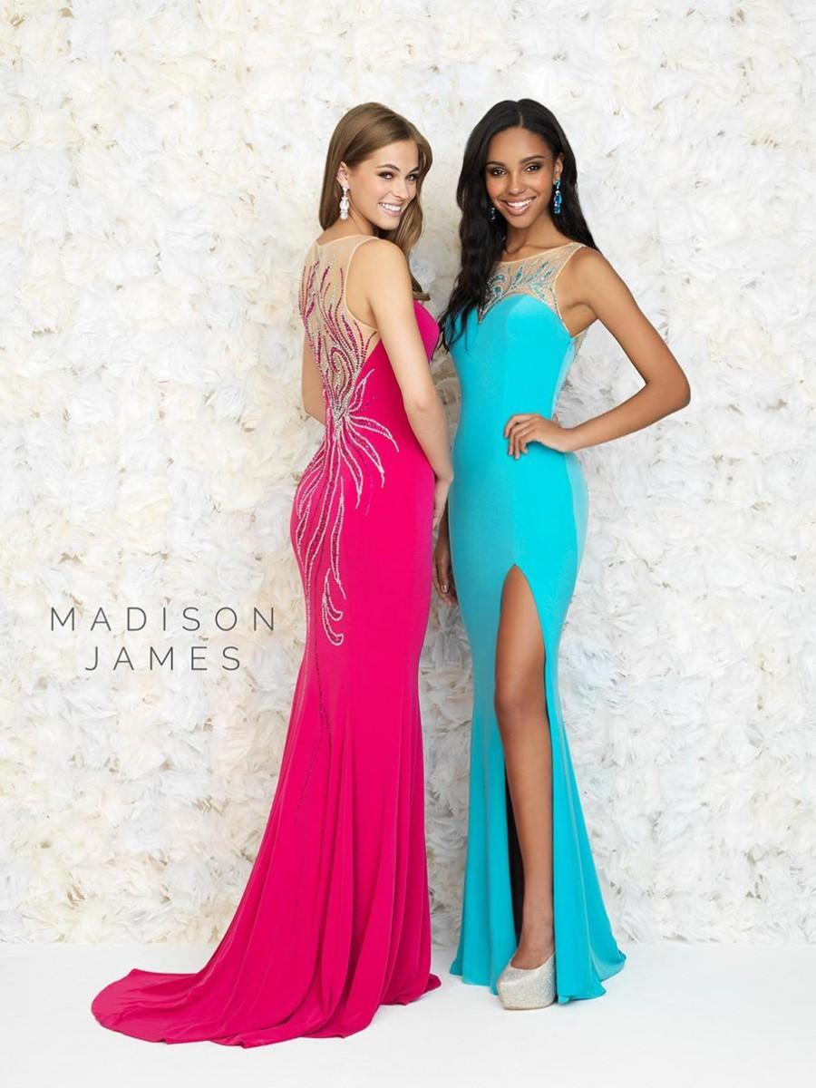 Hochzeit - High Split Sexy 2015 Evening Dresses Madison James Sheer Cheap Beads Chiffon Prom Floor Length Mermaid Backless Party Gowns Women Dress Online with $131.73/Piece on Hjklp88's Store 