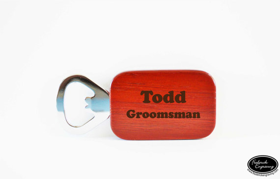 زفاف - Engraved Rosewood Bottle Opener - Custom Bottle Opener - Personalized Beer Opener - Stocking Stuffer, Groomsmen Gift, Groomsman Gift GFT-107