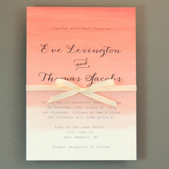 Hochzeit - Eve Suite - Coral Ombre Wedding Invitation - Watercolor Faded Invitation -  Customizable Wedding Invitation - Sample
