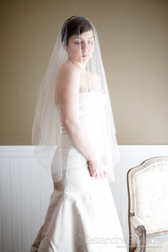 Wedding - Sheer Drop Illusion Wedding Veil (Blusher Veil, Bridal Veil, Ivory, Diamond White, Cathedral, Elbow, Finger Tip, Waltz, Chapel Length)