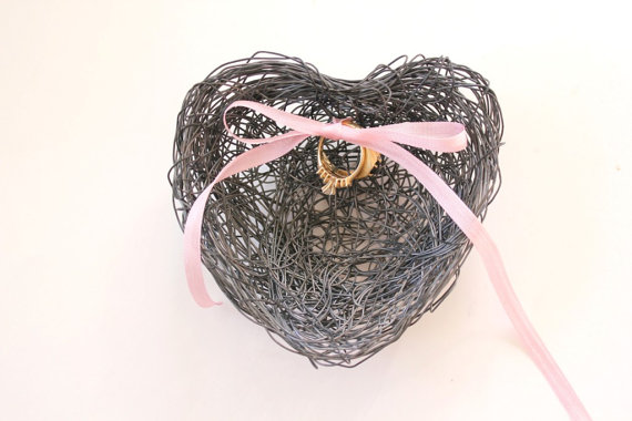 Wedding - Wedding Heart Bird Nest Ring Pillow Alternative . rustic woodland wedding decor . ring bearer pillow . ring holder. ring pillow