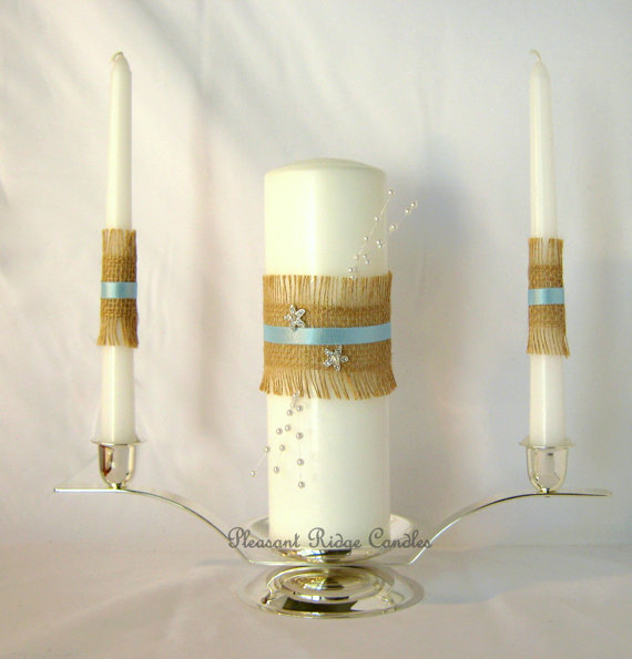 Mariage - Beach Unity Candle Rustic Unity Candle Ocean Unity Candle Pearl Unity Candle Cheap Unity Candle Wedding Candle Ribbon Color Choice