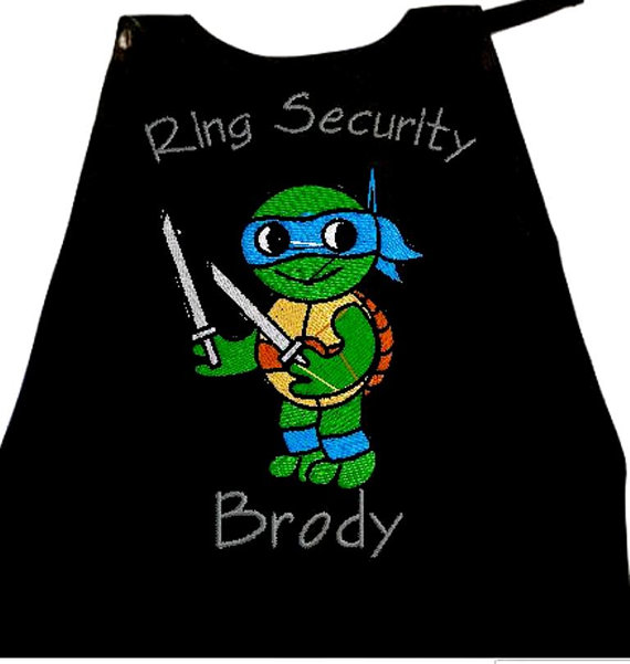 Wedding - Boy's Ring Bearer Blue Ninja Turtle Cape,  Embroidered Ring Bearer Cape Personalized Wedding Photo Op
