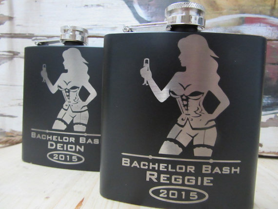 Hochzeit - Set of 2 Bachelor Party Gift Flask, Wedding Party Gift - 6 oz Personalized Groomsmen Flask - Many Colors to Choose From