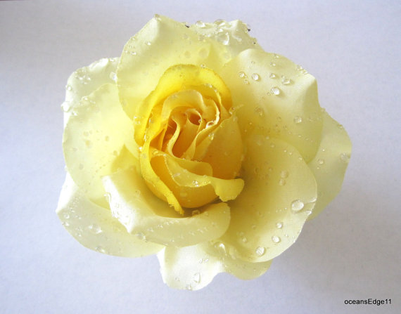 Свадьба - Flirty Yellow Dewdrop Silk Flower Rose Hair Clip