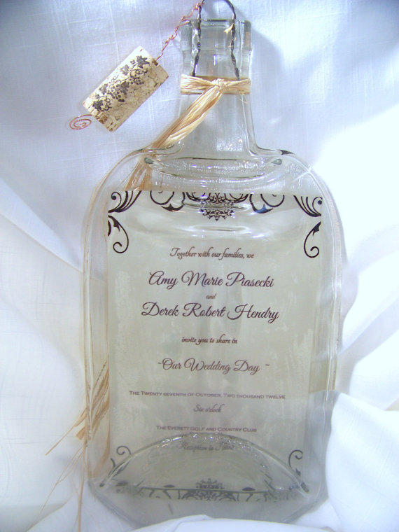 Wedding - LARGE Personalized, Melted Wine Bottle-- Wedding Invitations, Anniversary Photos,  or Other Photos Great Gift!