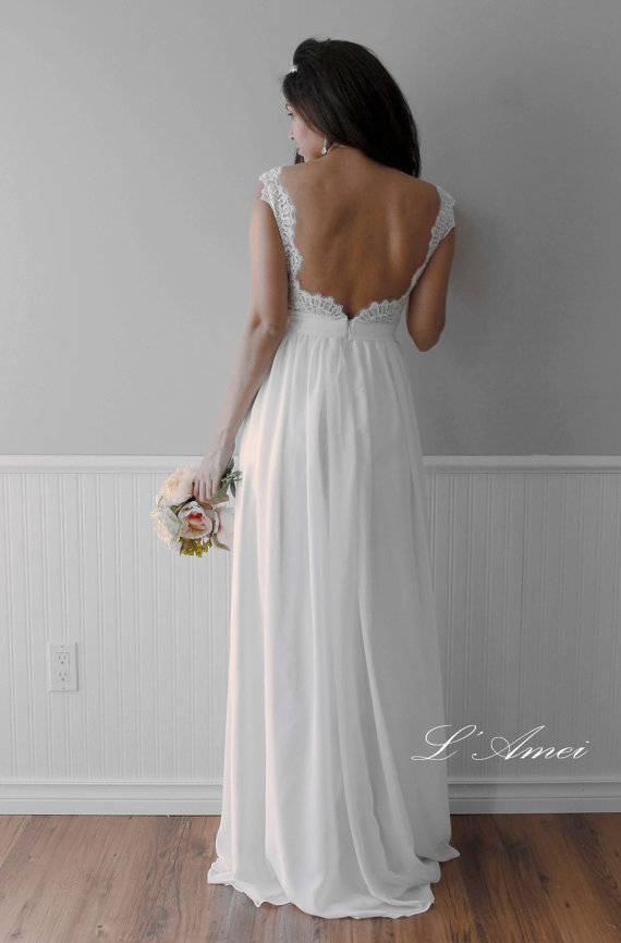 Hochzeit - Romantic Backless Boho Lace Wedding Dress Great for Outdoors or Beach Wedding