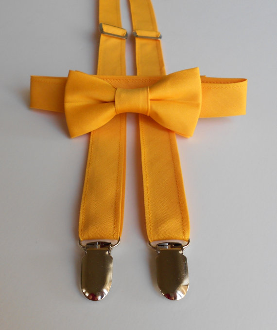 زفاف - Mustard Bowtie and Suspenders Set - Infant, Toddler, Boy
