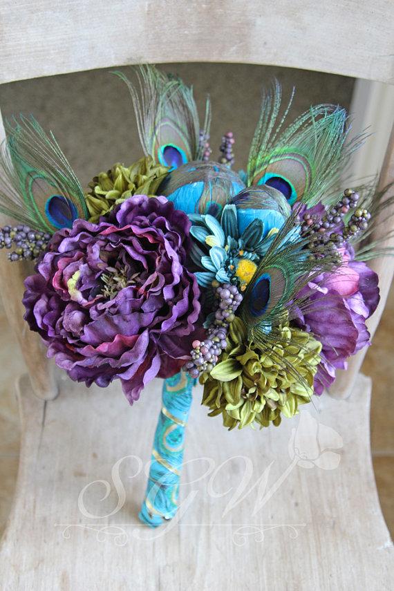 زفاف - Custom Listing for Michelle - Peacock Wedding Bouquet Set