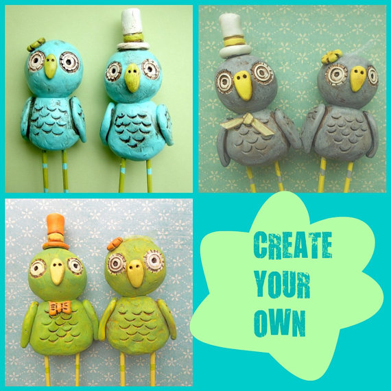 Hochzeit - Create Your Own Owls wedding cake topper