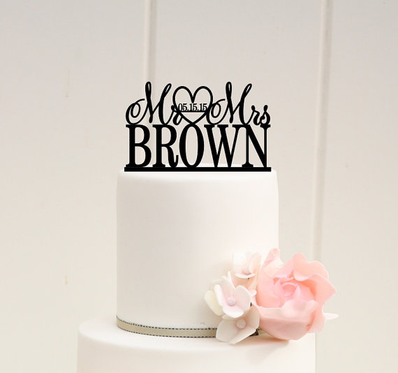 Wedding - Personalized Mr and Mrs Wedding Cake Topper with YOUR Last Name and Wedding Date