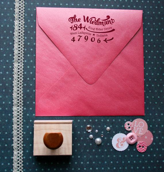 Hochzeit - Whimsical Address Stamp with Wooden Handle - Return Address Stamp for Wedding Invitations - Custom Housewarming Gift - 2.5 x 1.5 - Lula