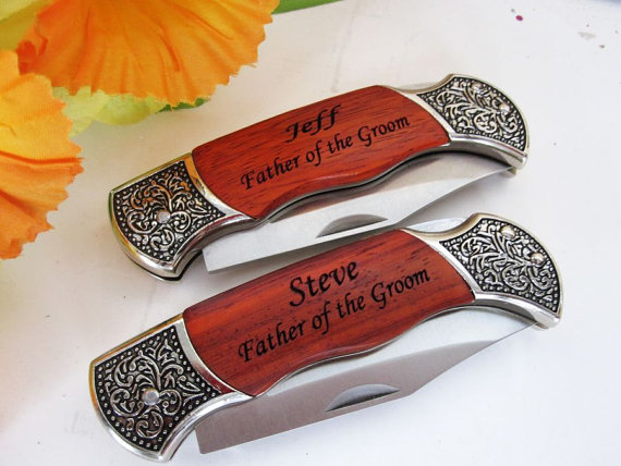 Wedding - 1 Personalized Groomsmen Gifts - Custom Engraved Wood Handle Pocket Knife Hunting Knives - Groomsman Best Man Ring Bearer Gift