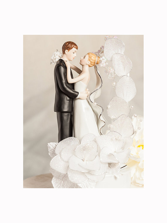 Wedding - Vintage Glitter Flower Wedding Cake Topper - Custom Painted Hair Color Available - 101763