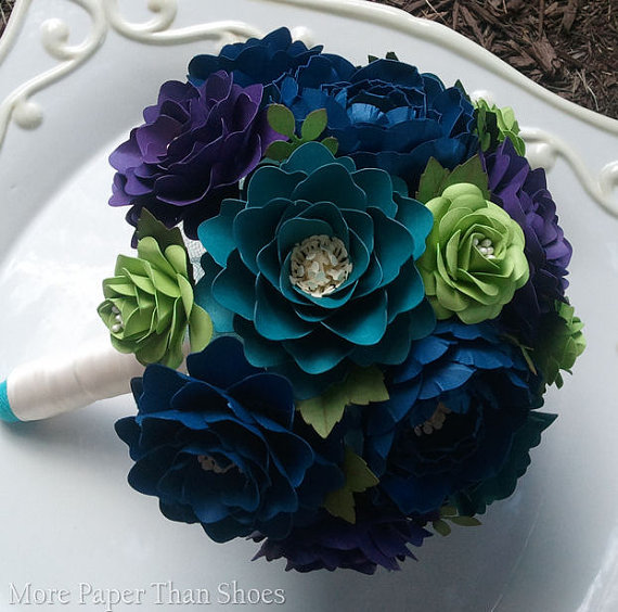 Свадьба - Paper Flower Bouquet - Wedding - Bride or Bridesmaid - Jewel Tones - Custom Made - Any Color