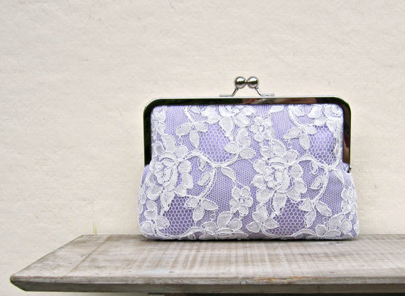 Mariage - Lilac clutch, lavender clutch, lace bridal clutch, lavender bridesmaid clutch, lilac lace purse, lavender wedding, rustic wedding