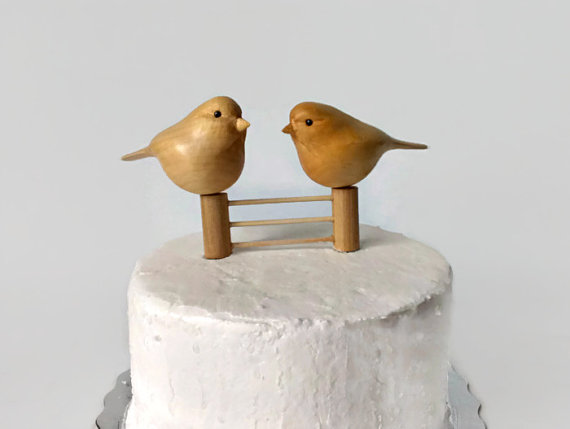 Mariage - Rustic wedding cake topper hand carved chickadee cake topper anniversary cake engagement cake birds