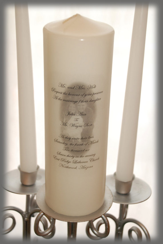 Mariage - Personalized Unity Candle With Your Picture And Invitation Wording, wedding candles, weddings, wedding decorations