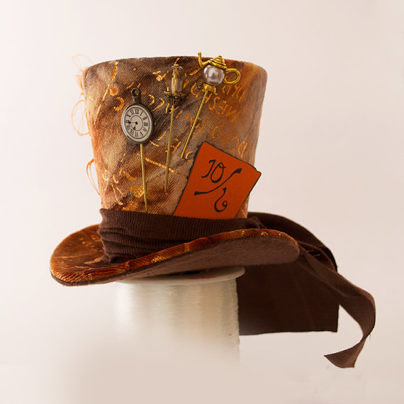 Mariage - Mad Hatter, Burlesque, Steampunk, Victorian, Show Girl, Bachelorette, Cosplay, Orange and Brown Mini Top Hat